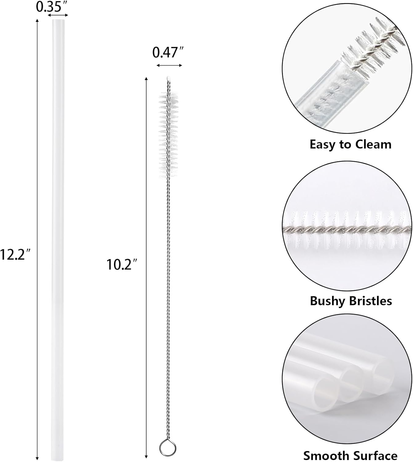 Stanley 30Pcs Replacement Straws - 12 Inch Reusable Straws with 3 Cleaning Brushes | White