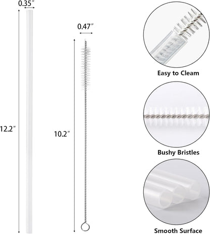 Stanley 30Pcs Replacement Straws - 12 Inch Reusable Straws with 3 Cleaning Brushes | White