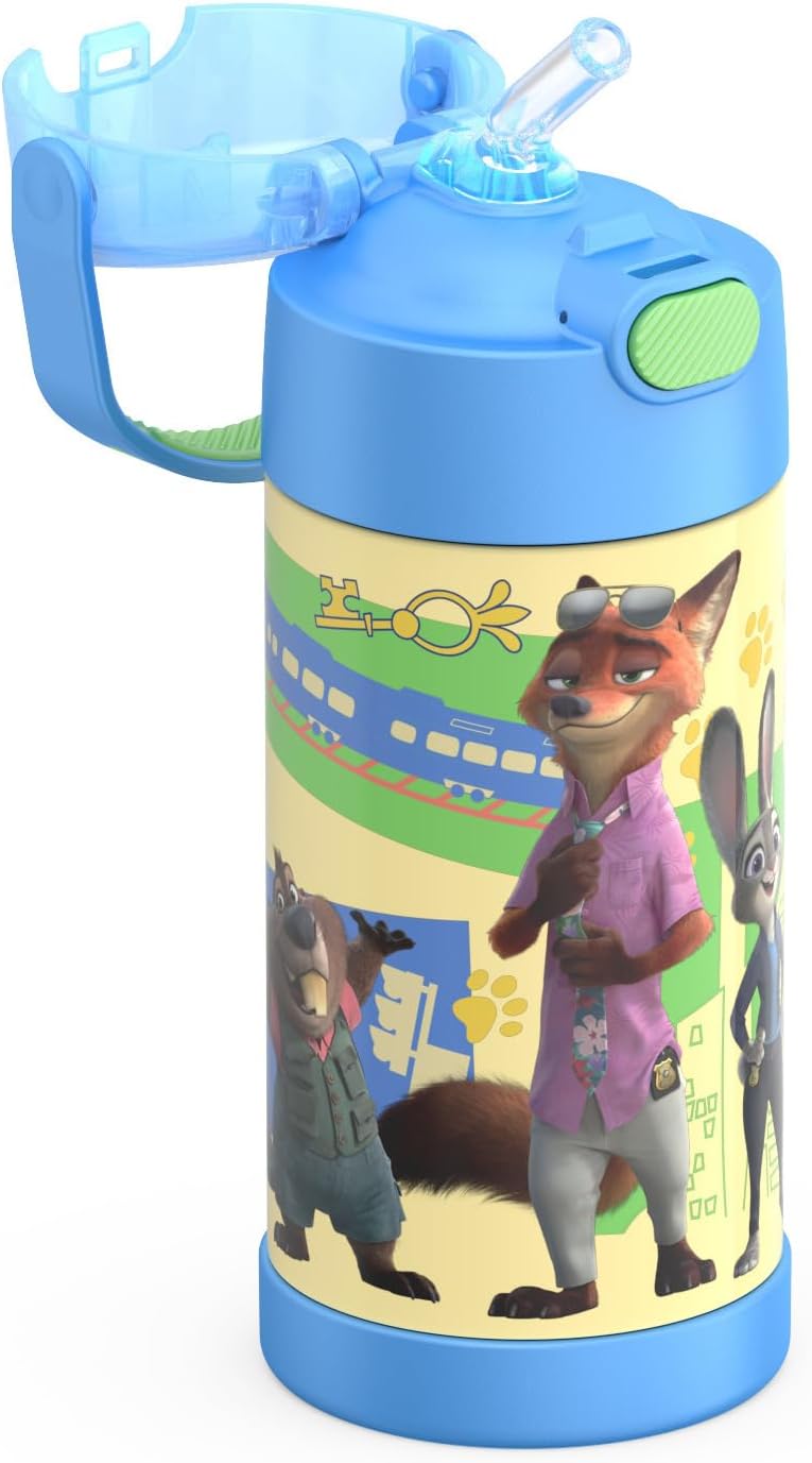THERMOS FUNTAINER Water Bottle - 12 Ounce Stainless Steel Vacuum Insulated Kids Bottle | Zootopia Design