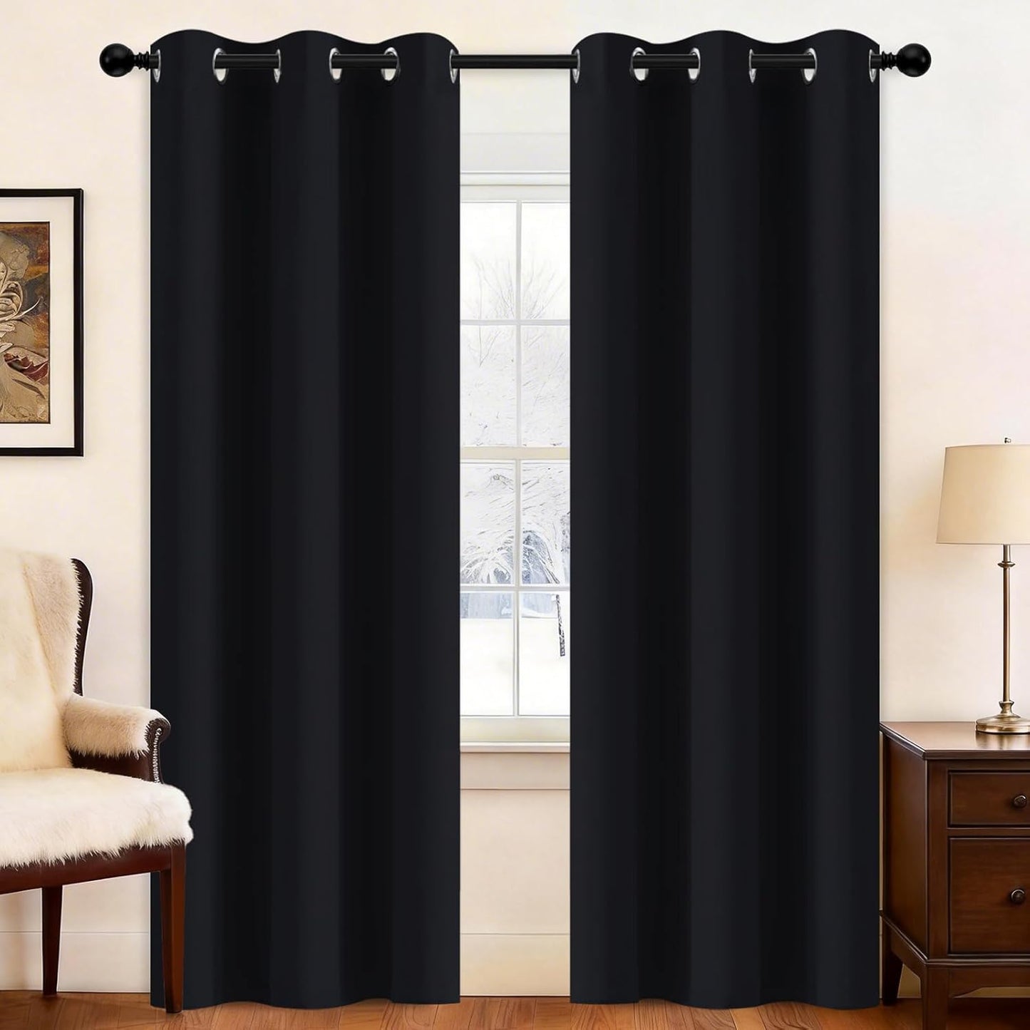 Yakamok Blackout Curtains - Thermal Insulated Grommet Drapes for Bedroom | 38W x 84L, One Pair