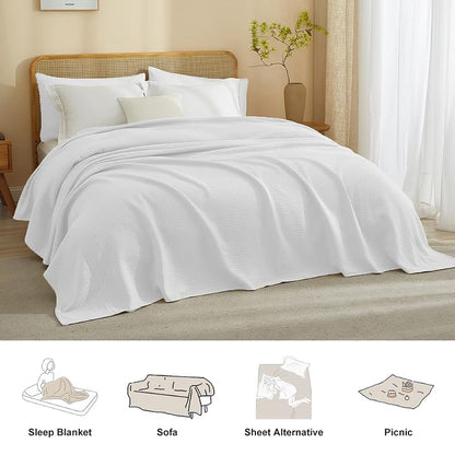 Queen Cotton Blend Jersey Knit Quilted Blanket - White, 90x90 Inches