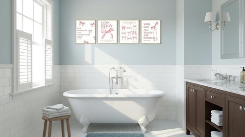 Coquette Pink Bow Wall Art - Set of 4 Inspirational Canvas Prints | 10x8 Inch Unframed Decor for Teens