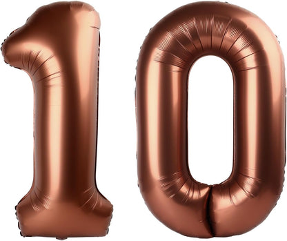 Skiennix Dark Brown Number 10 Balloon - 40 Inch 10th Birthday Decorations for Boys & Girls