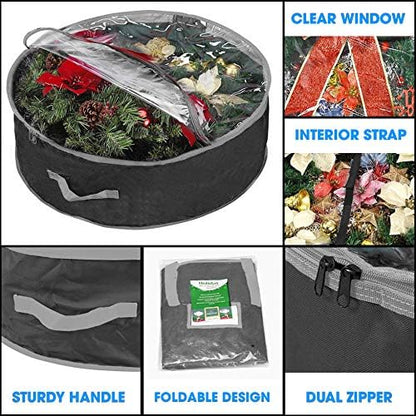 Primode Wreath Storage Bag 30" - Durable 600D Oxford Container with Clear Window for Easy Holiday Storage