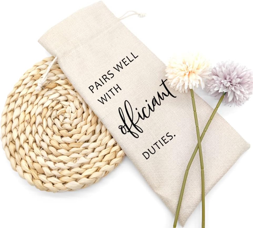 Socive Wedding Wine Bag, Officiant Wine Bag Gift, Officiant & Pastor Gifts, Burlap Drawstring Wine Bag