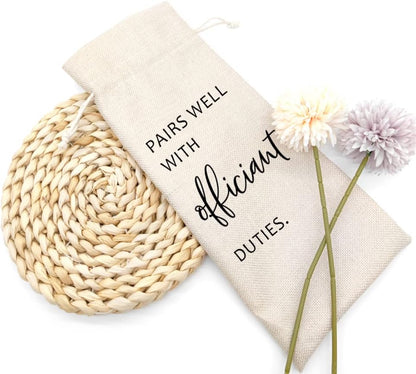 Socive Wedding Wine Bag, Officiant Wine Bag Gift, Officiant & Pastor Gifts, Burlap Drawstring Wine Bag