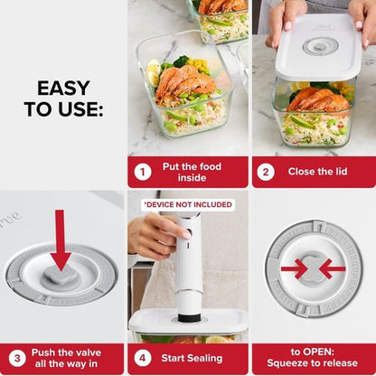 Chef Preserve Glass Vacuum Seal Containers - Food Storage Set (3pcs: Small, Medium, Large)