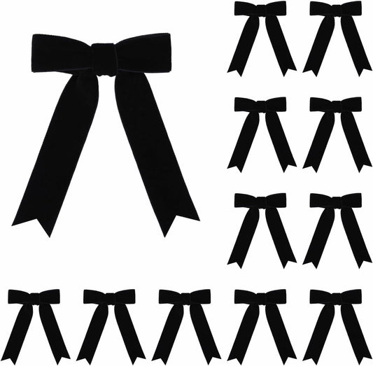 Meseey 12 Pcs Black Velvet Bows - Pre-Tied Vintage Ribbon for Gift Wrapping & Decorations