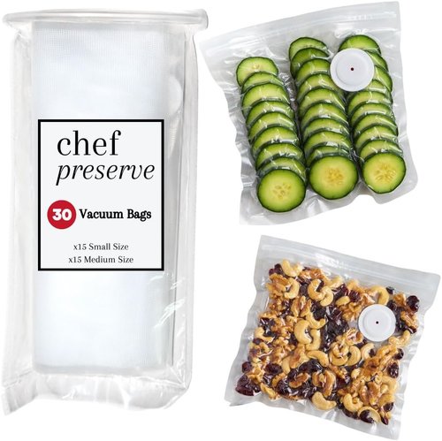 Chef Preserve Reusable Vacuum Sealer Bags - 30 BPA-Free Food Storage Bags | Odor-Resistant & Leak-Proof