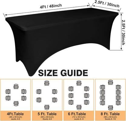 Skiennix 4-Foot Black Spandex Tablecloth - Fitted & Stretch, Washable, Wrinkle Resistant for Events & Parties