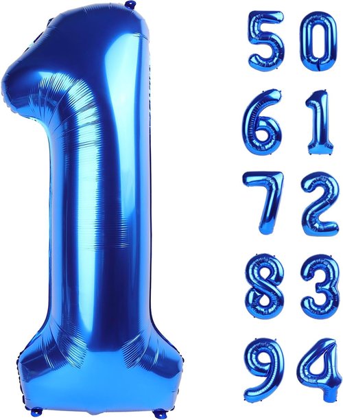Blue One 1st Birthday Balloon - 40 Inch Giant Navy Number 1 Decoration for Boys & Toddlers