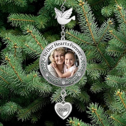 Memorial Christmas Photo Ornaments Set of 4 - Heartfelt Keepsakes for 2026 - Clear Gems & Floral Accents - Includes Gift Bags - 3" Diameter