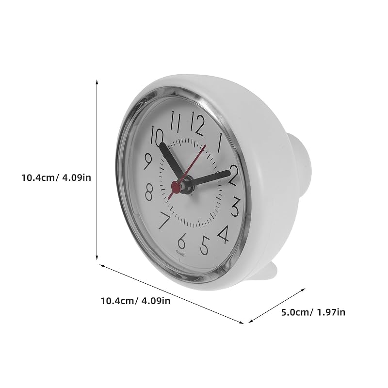Shower Clock with Suction Cup – Waterproof Wall Clock for Bathroom, White Plastic