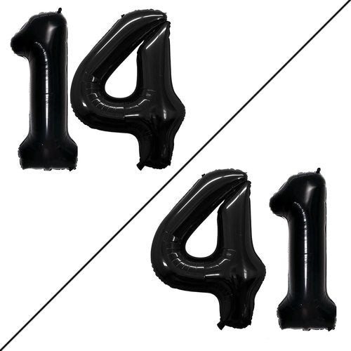 GOER Jumbo 14 Inch Number Balloons - 42 Inch Black Foil Helium Birthday Party Decorations