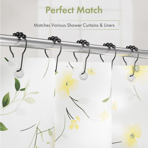 Amazer Black Shower Curtain Hooks, Decorative Shower Curtain Hooks, Shower Hooks for Shower Curtain Rust Proof Stainless Steel Shower Curtain Hooks Set of 12