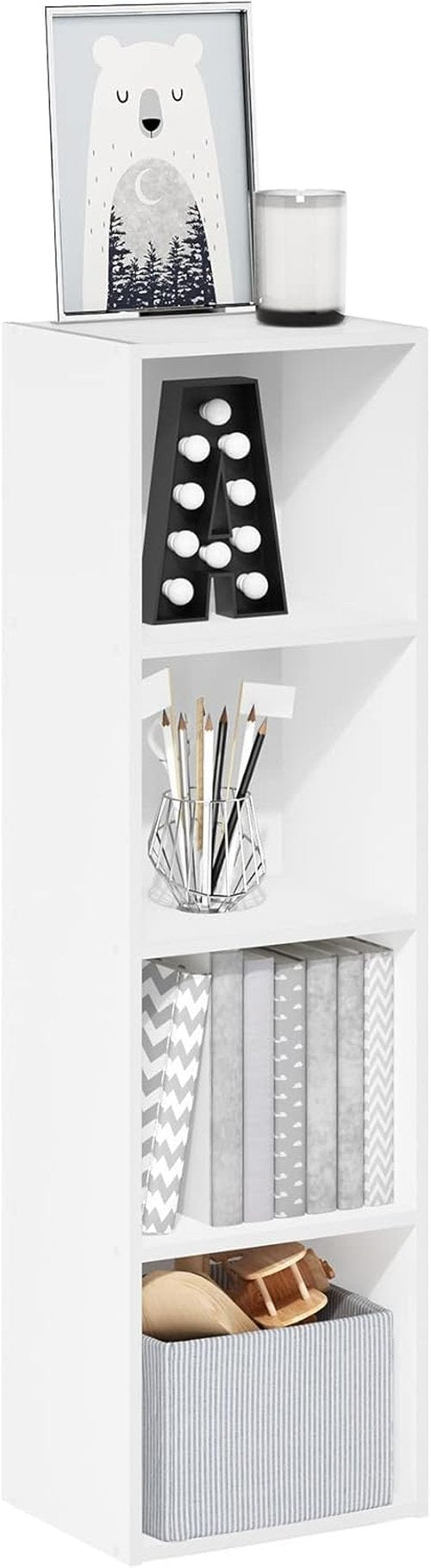 Furinno PASIR 4-Tier Modern Bookshelf - Easy Assembly Open Shelves Bookcase | White 9 x 12 x 42 Inches