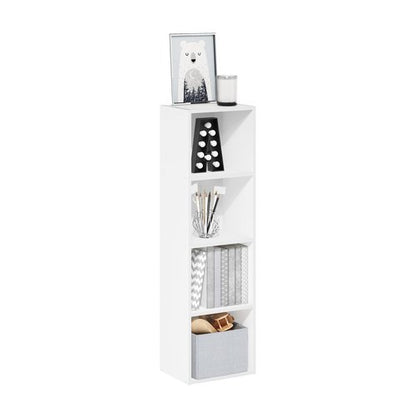 Furinno PASIR Book Shelf, 4-Tier Modern Bookshelf, Open Shelves Bookcase 9 x 12 x 42, Easy Assembly, for Living Room, Bedroom, Home Office, White
