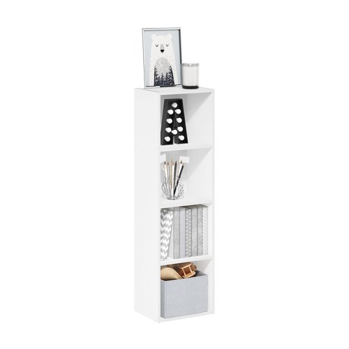 Furinno PASIR Book Shelf, 4-Tier Modern Bookshelf, Open Shelves Bookcase 9 x 12 x 42, Easy Assembly, for Living Room, Bedroom, Home Office, White