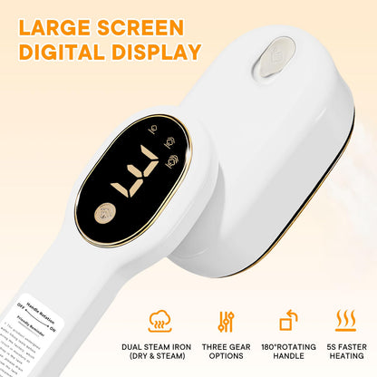Smart Travel Steamer for Clothes, 1200W Handheld mini travel Steam All-in-One Portable Steamer Iron with LCD Display, 3 Steam Modes & 5s Fast Heat-up, Garment Steamer for Travel, Home, and Office