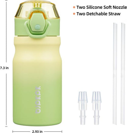 BJPKPK Insulated Water Bottle - 14oz Stainless Steel Flask with Straw & Leak-Proof Lid | Lime Color