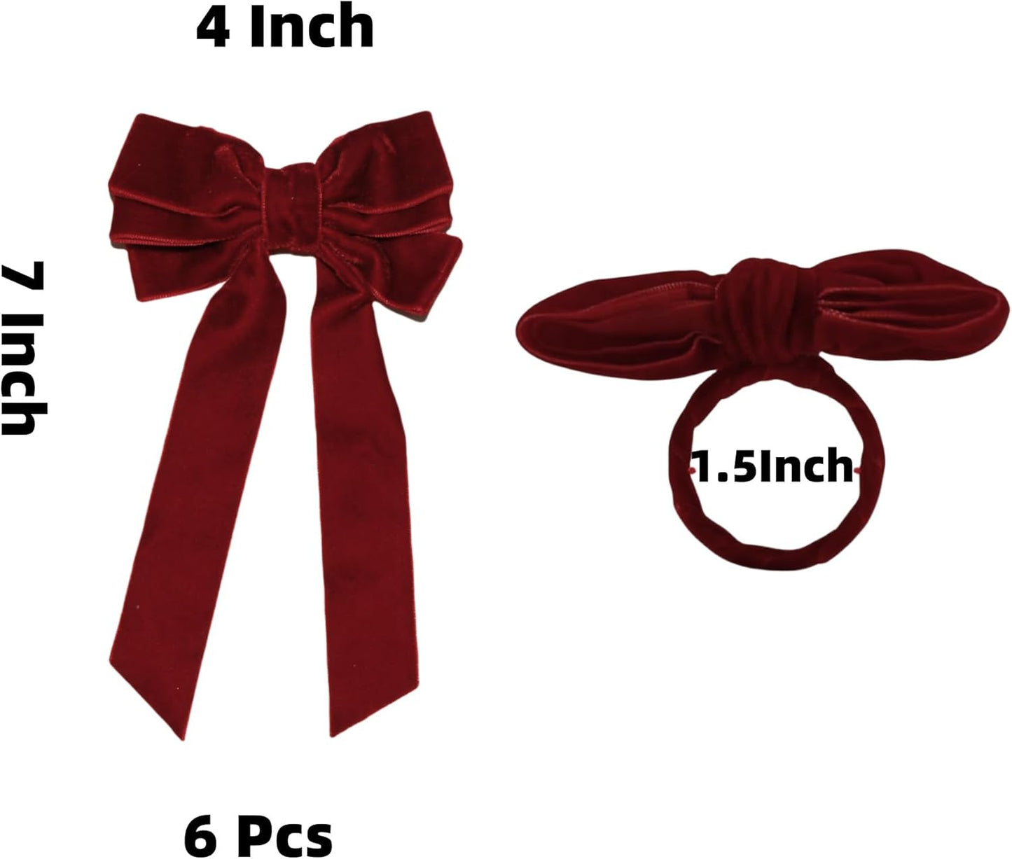 Meseey Bow Napkin Rings - Set of 6 Luxury Burgundy Velvet Holders for Elegant Holiday Table Decor