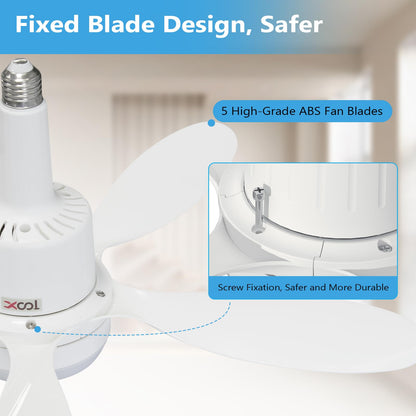 Socket Fan Light, 22" Ceiling Fan with LED Lights and Remote, 3 Fan Speeds, Adjustable Cool & Warm Light, Wireless Screw in Socket Fan Light for Kitchen, Bedroom, Living Room, 1200 Lumen, E26/E27 Base