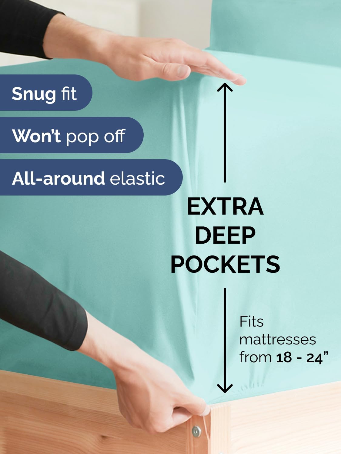 Skiennix Extra Deep Queen Sheet Set | 6-Piece Breathable Cooling Bedding - Soft, Wrinkle-Free Spa Blue