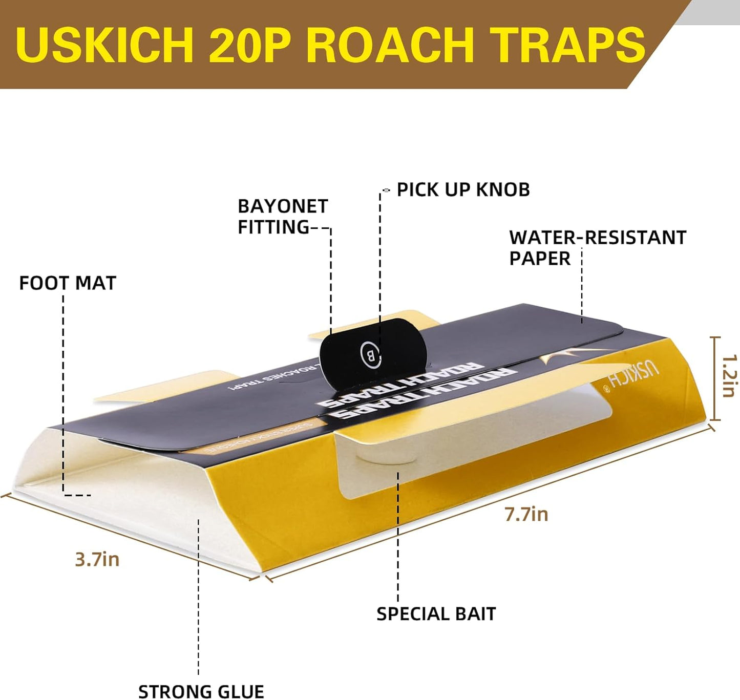 Skiennix Roach Traps - 20 Pack Indoor Glue Traps, Safe for Children & Pets | Effective Cockroach Control