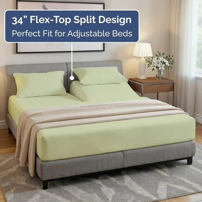 Flex Top Split Head King Sheet Set - Comfy Cooling Bed Sheets | Luxury Hotel Quality in Light Sage Green