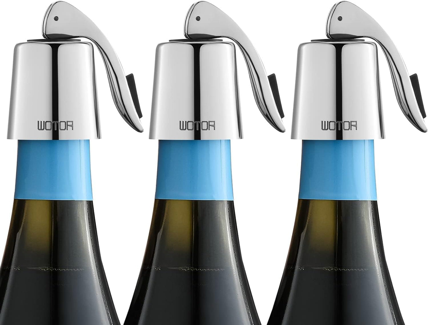 WOTOR Wine Stoppers Stainless Steel Wine Bottle stopper Plug with Silicone Reusable Wine Saver Leak proof Keep Fresh Silver 3 pack