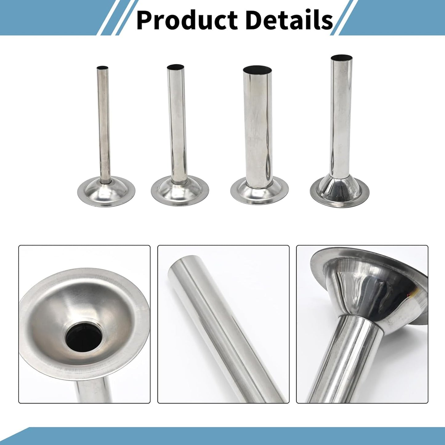 Saihisday Stainless Steel Sausage Stuffer Tubes - Meat Grinder Attachment Set of 4 for Perfect Sausages