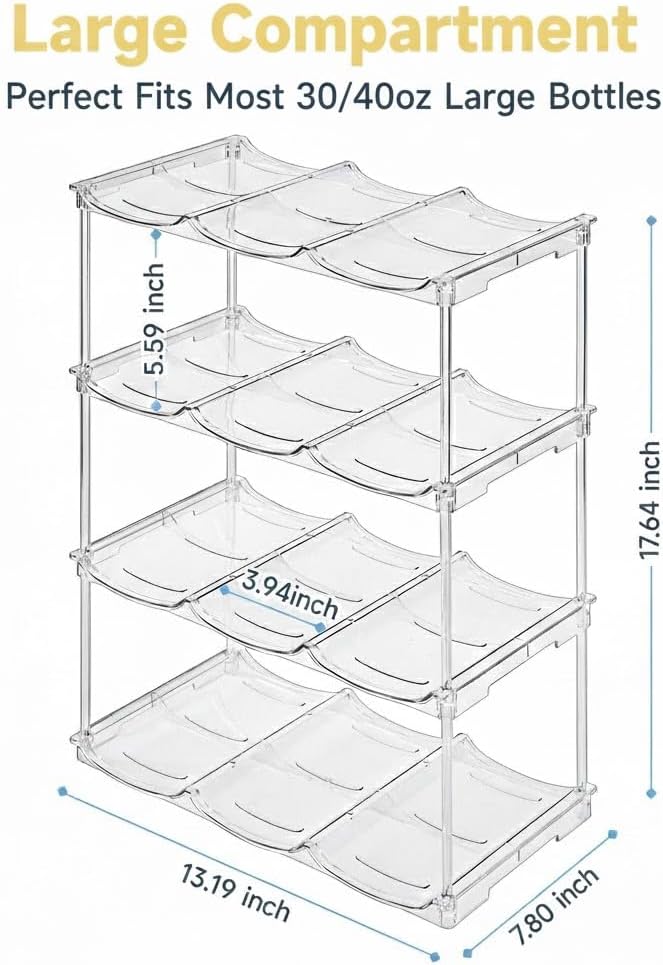 Skiennix Water Bottle Organizer - Stackable Rack for Stanley 40 oz Tumblers | Clear Kitchen Storage, 4 Pack