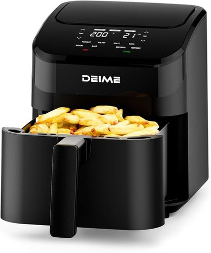 DEIME Air Fryer 4.5 Qt - Compact Digital Airfryer for Quick Meals | Nonstick & Dishwasher Safe (Black)