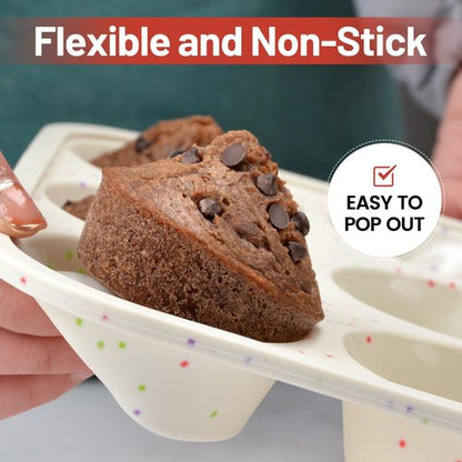 CAKETIME Silicone Muffin Pan - Non-Stick 12-Cup Design with Metal Reinforced Frame | Easy Oven Use