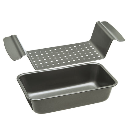 Ecolution Bakeins Healthy Meat Loaf Pan Set – Loaf Pan and Perforated Tray – PFOA, BPA, and PTFE Free Non-Stick Coating – Heavy Duty Carbon Steel – Dishwasher Safe – Gray – 9” x 4.875” x 2.5”