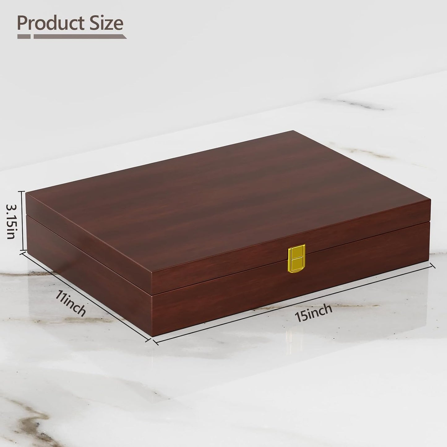 Walnut Wood Silverware Storage Box - Felt Lined Flatware Organizer for 12 Sets of Utensils