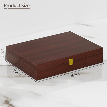 Walnut Wood Silverware Storage Box - Felt Lined Flatware Organizer for 12 Sets of Utensils