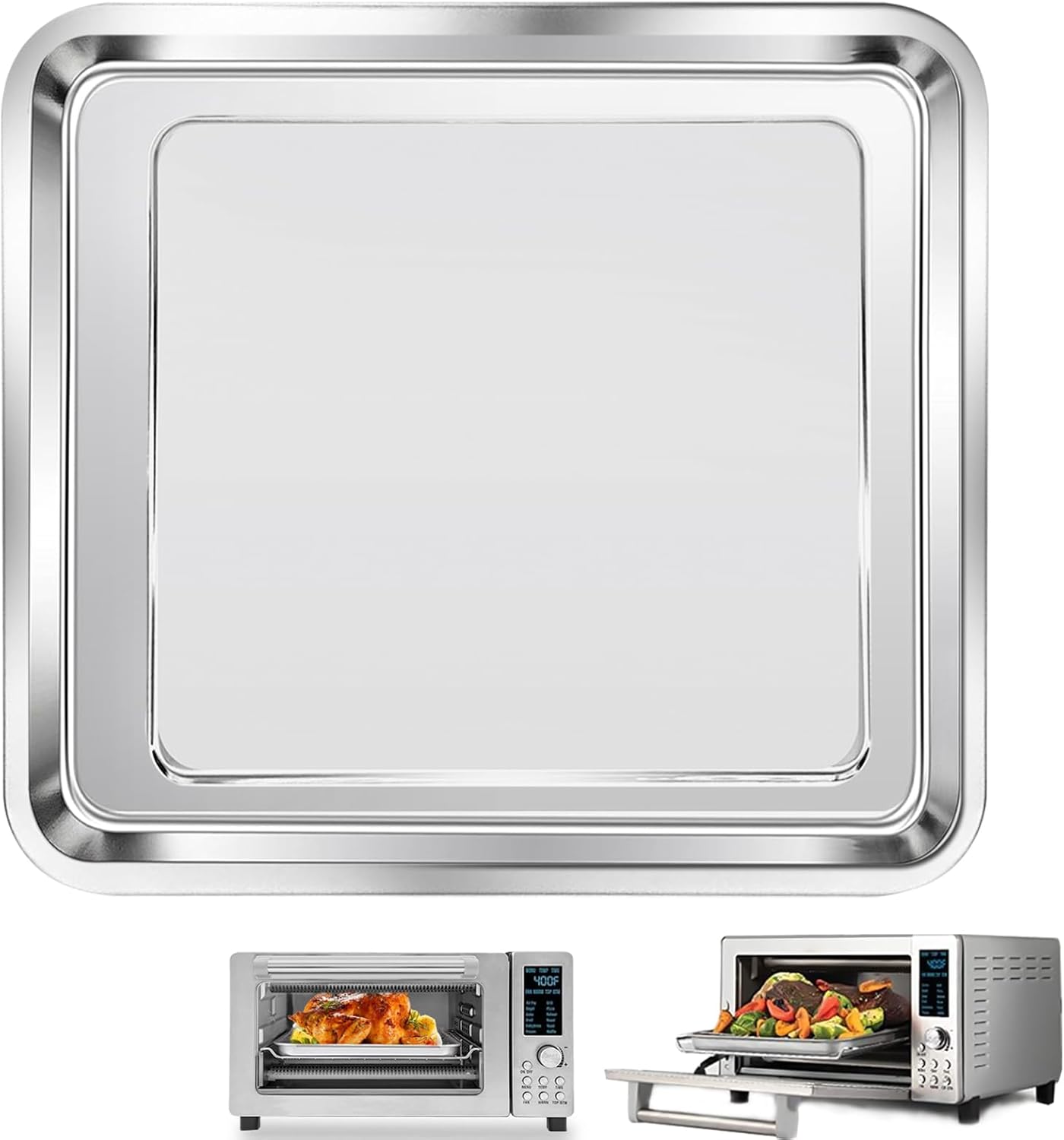 Nuwave Air Fryer Baking Pan - 11.2'' x 10.5'' Stainless Steel Grill Plate for 12-in-1 Toaster Oven