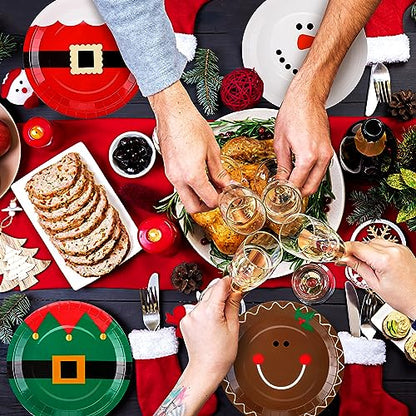 100 Pcs Christmas Paper Plates 9 Inch Santa Gingerbread Snowman - Novel