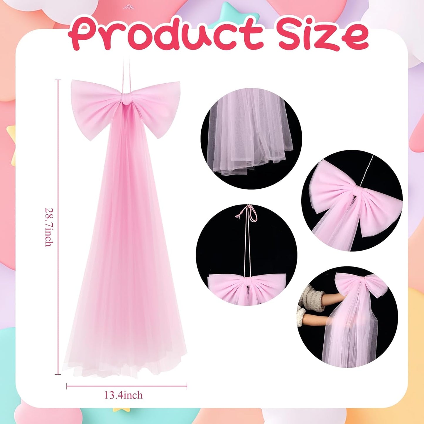 Zeyune Giant Pink Bow Party Decoration - 13.4 x 28.7 Inch Ribbon Bow for Birthdays, Weddings & Showers