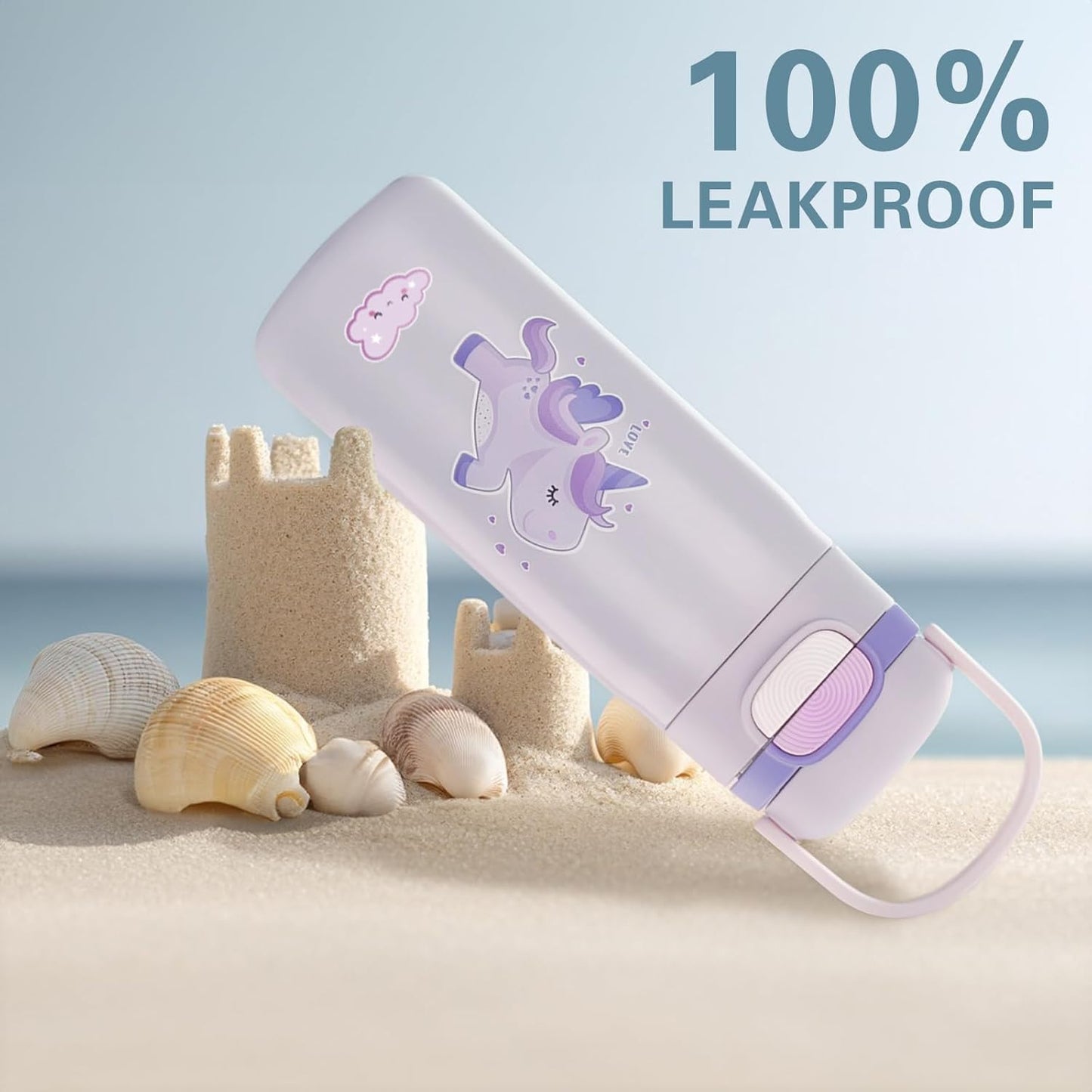 Skiennix Insulated Water Bottle for Kids - Leak-Proof Tumbler with Straw | Purple Unicorn Design