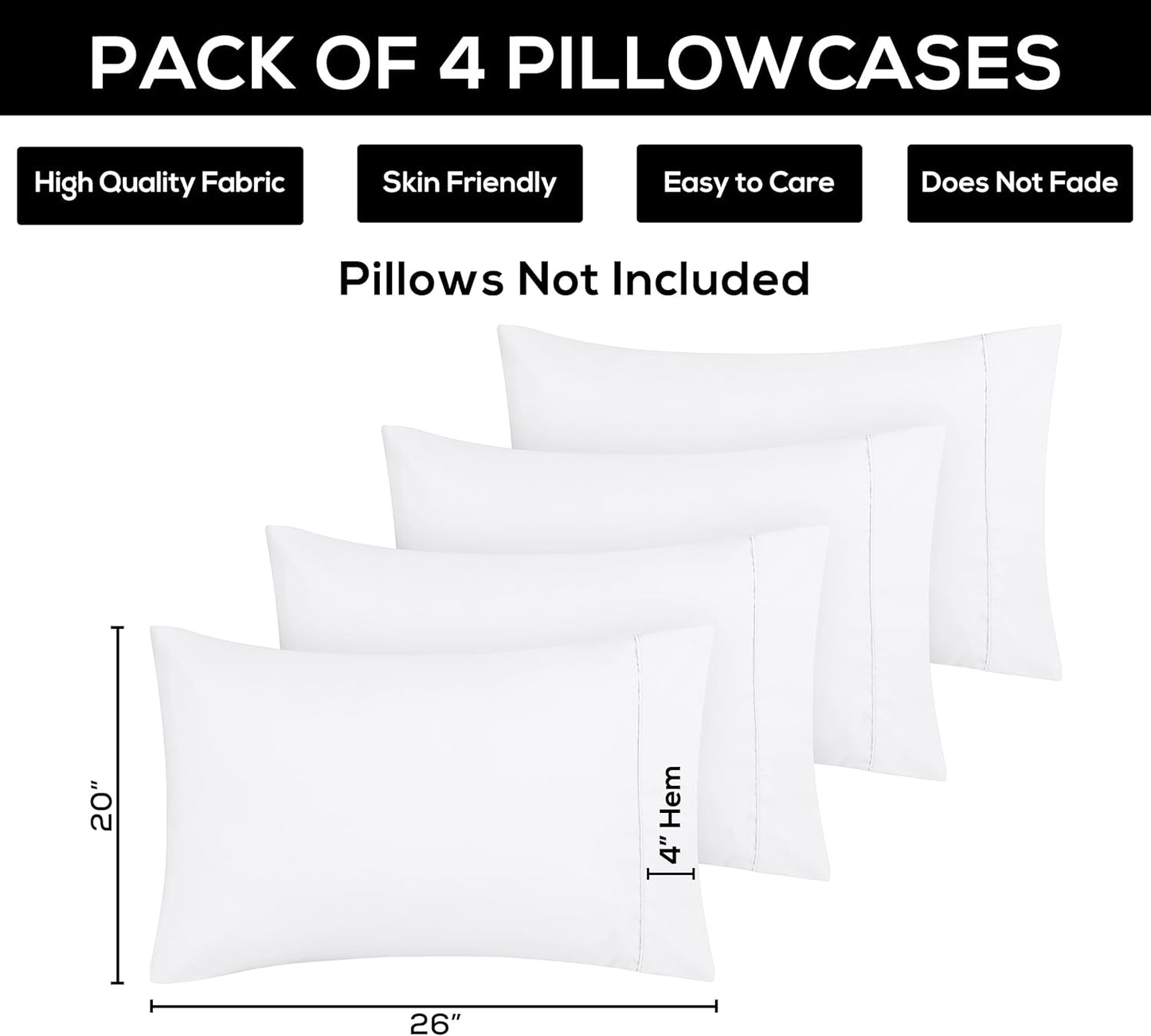 Utopia Bedding Standard Pillow Cases - Soft Brushed Microfiber - Pack of 4 | 20 X 26 Inches - White