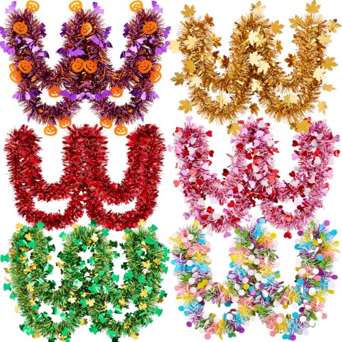 Seasonal Tinsel Garland Set of 24 - Metallic Holiday Decor for Christmas Halloween & More