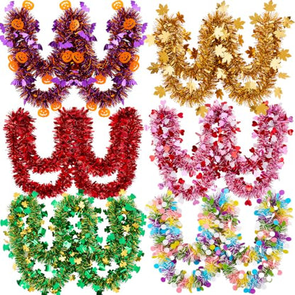 Seasonal Tinsel Garland Set of 24 - Metallic Holiday Decor for Christmas Halloween & More