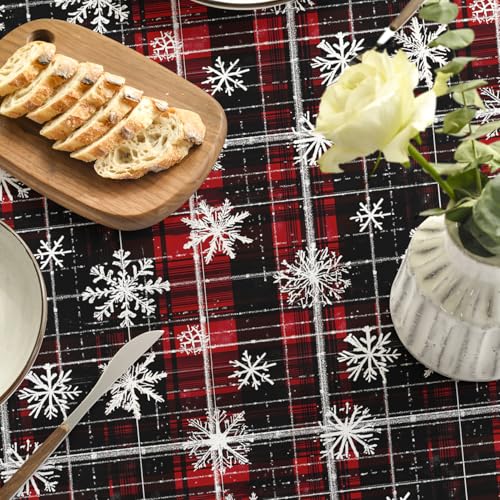 Horaldaily Christmas Tablecloth 60x60 Inch Round Black Red Grid White - Black