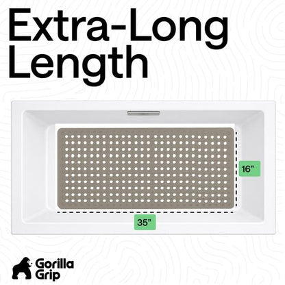 GORILLA GRIP Patented Bath Tub Shower Mat, Machine Washable Bathtub Floor Liner Mats, Suction Cups and Drain Holes to Keep Tubs Clean, Soft on Feet, Bathroom Essentials, 35x16 Inch, Beige