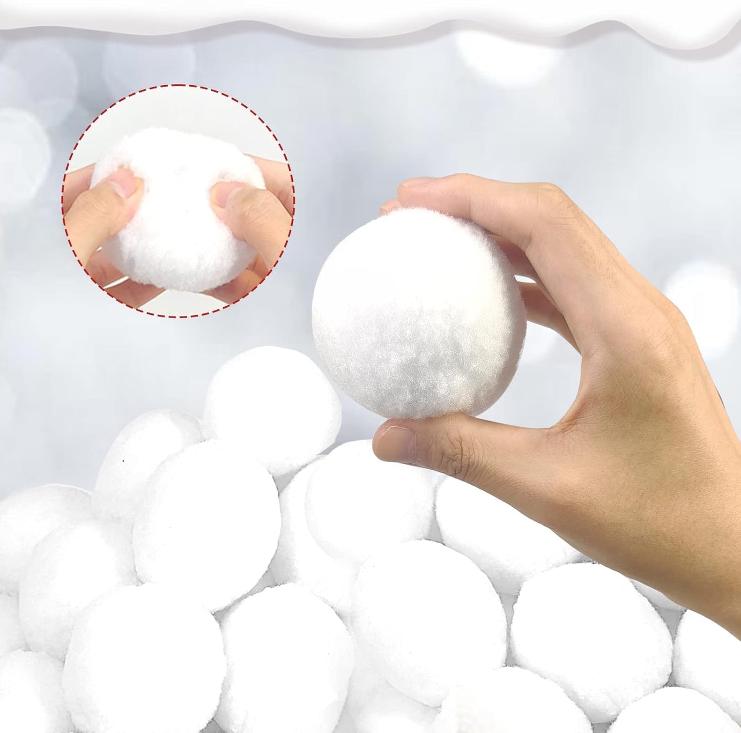 Skiennix 50 Pack Jumbo Fake Snowballs - 3 Inch Indoor/Outdoor Christmas Snow Toys for Winter Fun