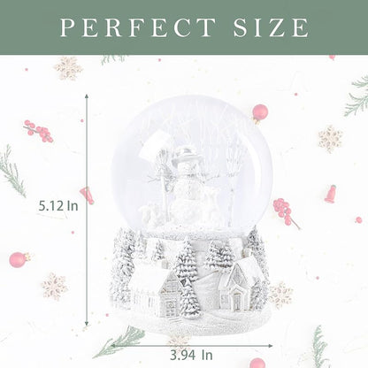 Bdor Snowman Christmas Snow Globe - White Winter Scene, 8 Melodies, Dual Light Modes