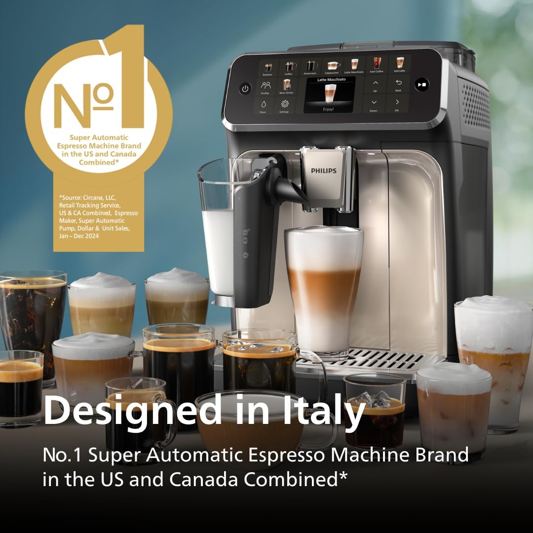 Philips 5500 Series Espresso Machine - Fully Automatic with LatteGo Milk System, 20 Coffee Pre-Sets, Black Chrome