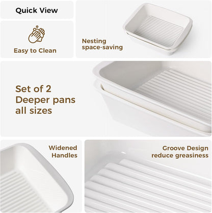 Skiennix 9x13 Baking Dish Set of 2 - Deep 3.75 Qt Porcelain Casserole Dish with Handles | Oven & Microwave Safe, White